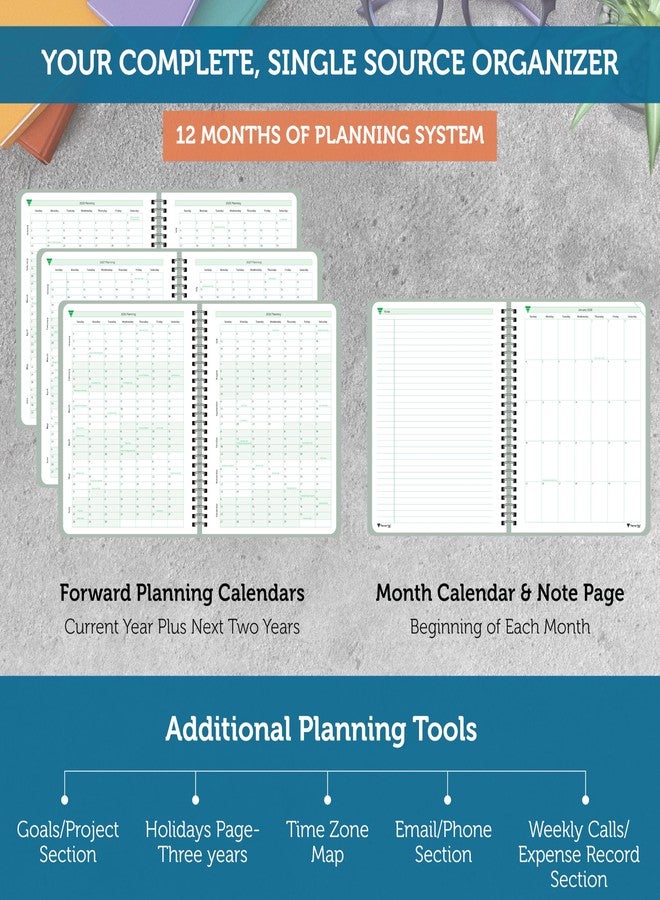 Planner Pad Spiral Bound January-December 2026/ Calendar Year 8 1/2" x 11" Large 3-Tier Funnel Down 12 Month Organizer, Greenish Grey Cover/Soft Green Ink - Image 4
