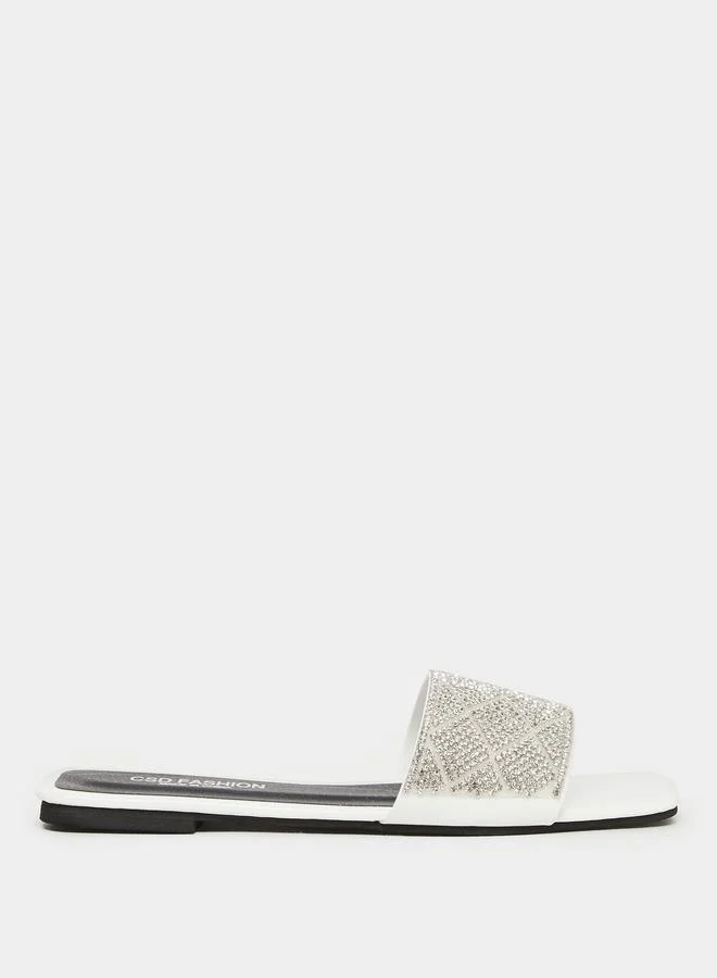 Take Two Take Two Rhinestone Embellished Vamp Flat Sandals