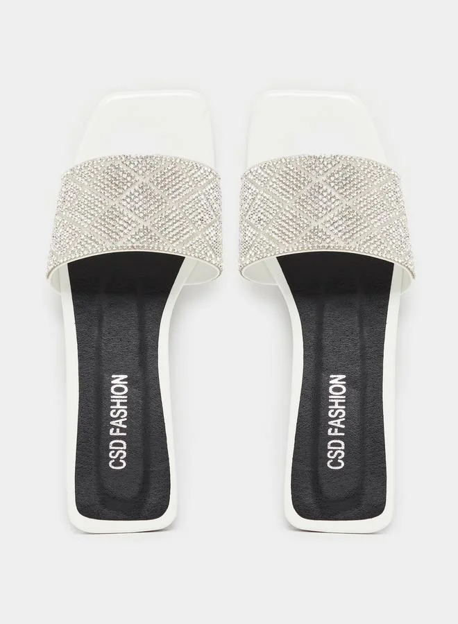 Take Two Take Two Rhinestone Embellished Vamp Flat Sandals