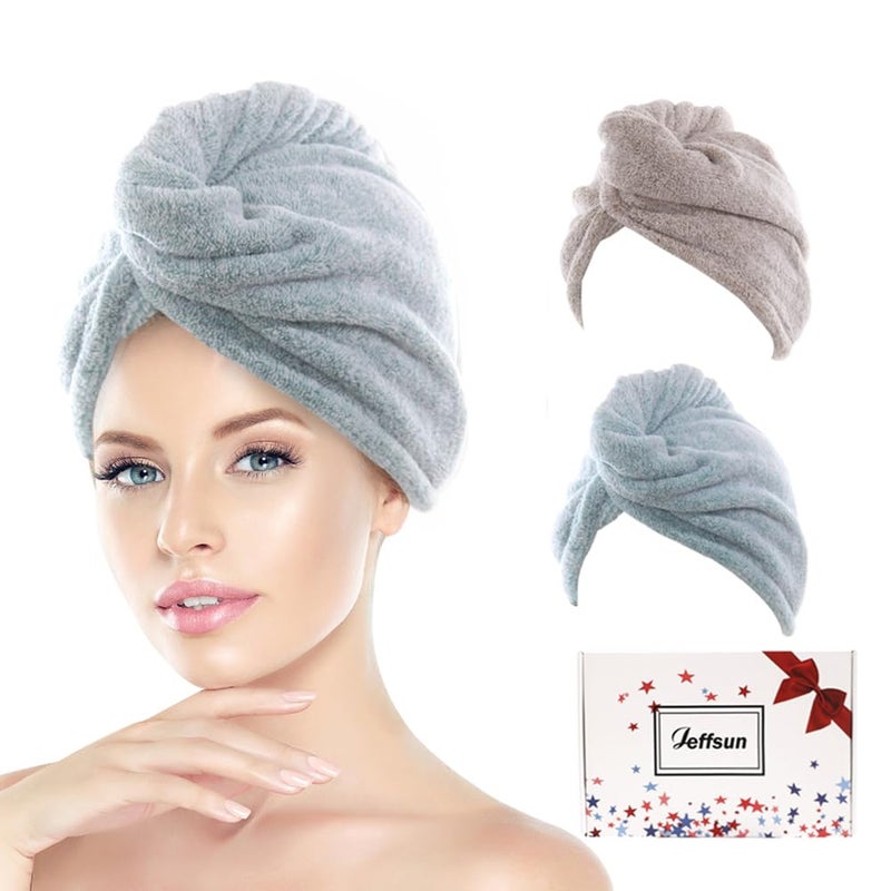 Microfiber Hair Towel Wrap for Women Girls Stocking Stuffers 2 Pack Super Absorbent Quick Dry Head Turban for Curly Long Thick Frizzy Wet Hair Hair Dry Routine Must Have