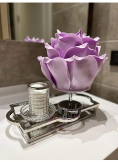 Maison Avf Dekor Artificial Eva Rose Wireless Table Lamp Colored Top Lilac-Bottom Silver (9V Battery 75-90 Hours)  - Image 3