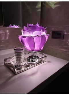 Maison Avf Dekor Artificial Eva Rose Wireless Table Lamp Colored Top Lilac-Bottom Silver (9V Battery 75-90 Hours)  - Image 5