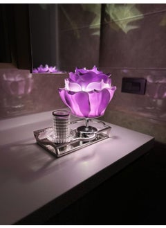 Maison Avf Dekor Artificial Eva Rose Wireless Table Lamp Colored Top Lilac-Bottom Silver (9V Battery 75-90 Hours)  - Image 4