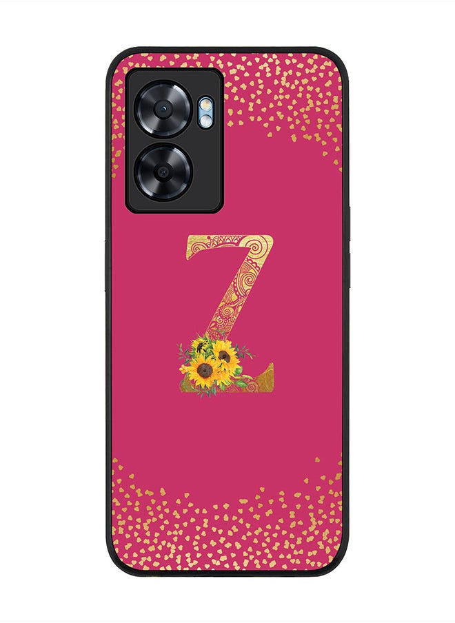 Stylizedd Rugged Black edge case for Oppo A57, Slim fit Rubber Edges Thin Cover -  Custom Monogram Initial Letter Mandala Floral Pattern Alphabet- Z  (Dark Pink Rose )  - Image 1