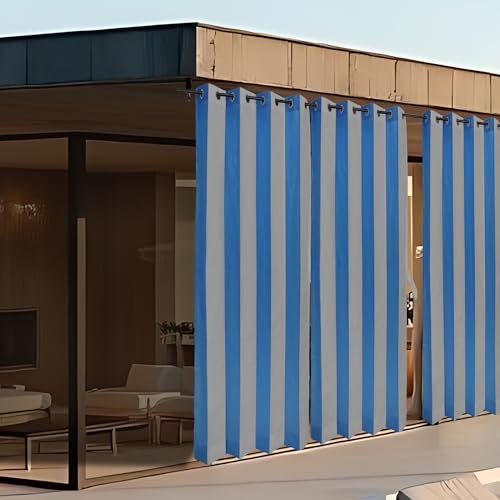 HIPPO High Density Polyethylene Outdoor Stripe 180 GSM Sun Blocking Balcony Eyelet/Grommet Light-filtering Curtain Sun Protection, Light Filtering for Garden Patio (Blue-Grey, 3FTX4.5FT) - Image 1