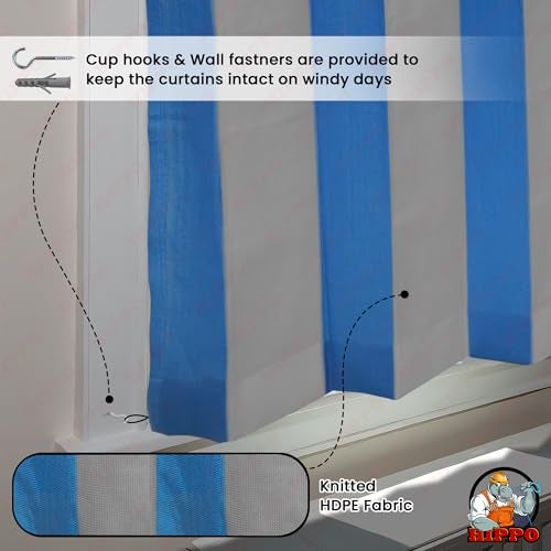 HIPPO High Density Polyethylene Outdoor Stripe 180 GSM Sun Blocking Balcony Eyelet/Grommet Light-filtering Curtain Sun Protection, Light Filtering for Garden Patio (Blue-Grey, 3FTX4.5FT) - Image 4