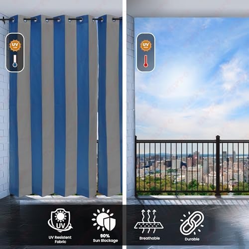 HIPPO High Density Polyethylene Outdoor Stripe 180 GSM Sun Blocking Balcony Eyelet/Grommet Light-filtering Curtain Sun Protection, Light Filtering for Garden Patio (Blue-Grey, 3FTX4.5FT) - Image 2