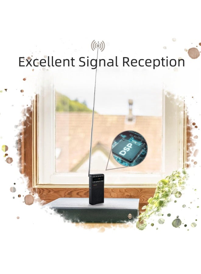 Small Transistor Radio AM FM, Battery Operated Radio with Tuning Light, Back Clip, Excellent Reception for Indoor & Outdoor & Emergency Radio (Color : Black)  - Image 4