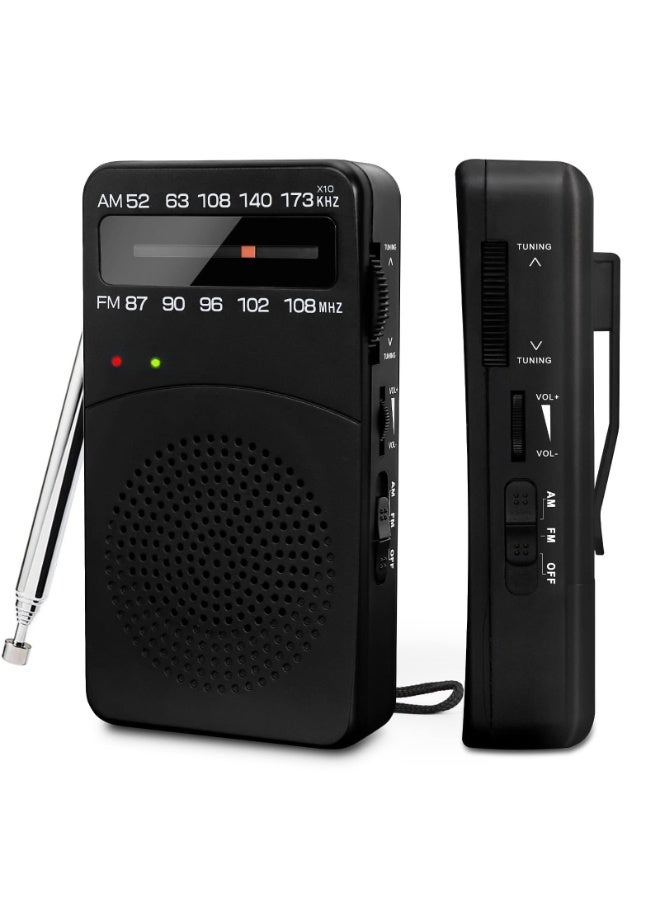 Small Transistor Radio AM FM, Battery Operated Radio with Tuning Light, Back Clip, Excellent Reception for Indoor & Outdoor & Emergency Radio (Color : Black)  - Image 1