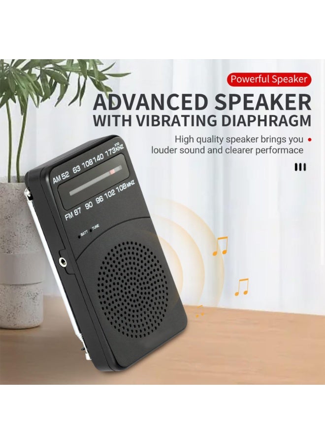 Small Transistor Radio AM FM, Battery Operated Radio with Tuning Light, Back Clip, Excellent Reception for Indoor & Outdoor & Emergency Radio (Color : Black)  - Image 2