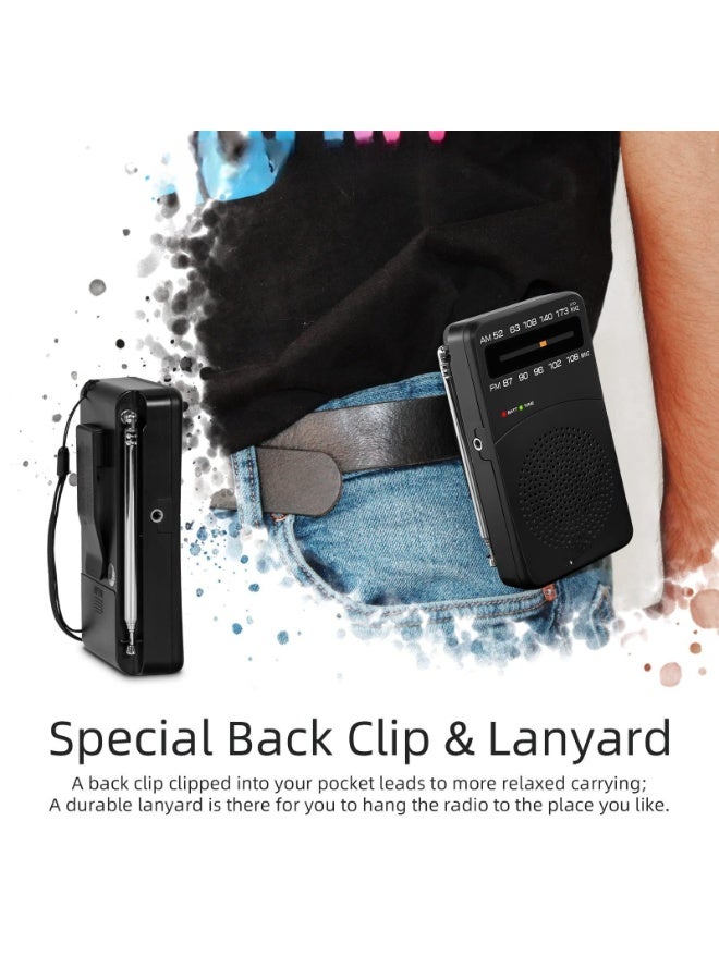 Small Transistor Radio AM FM, Battery Operated Radio with Tuning Light, Back Clip, Excellent Reception for Indoor & Outdoor & Emergency Radio (Color : Black)  - Image 5