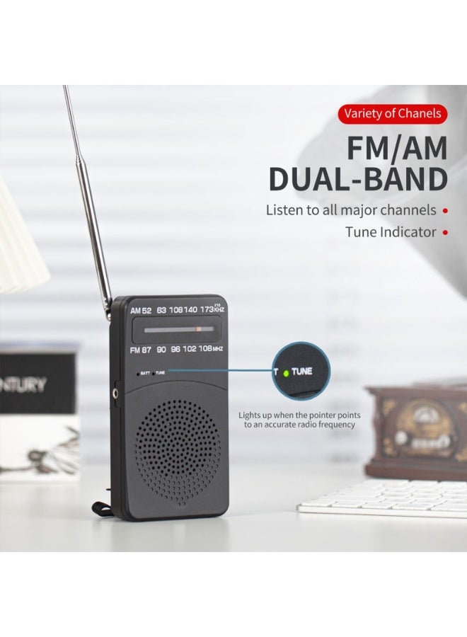 Small Transistor Radio AM FM, Battery Operated Radio with Tuning Light, Back Clip, Excellent Reception for Indoor & Outdoor & Emergency Radio (Color : Black)  - Image 3