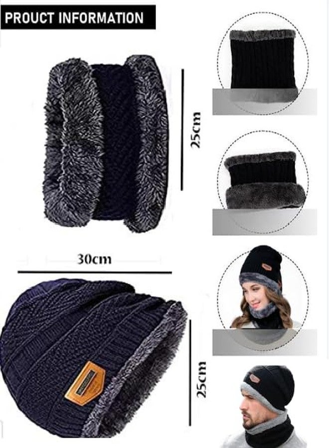 Beanie Cap Neckwarmer Winter Combo for Men Women Skull Slouchy Winter Woolen Knitted Inside Fur Mens Woollen Caps Muffler Scarf Set-Black - Image 4