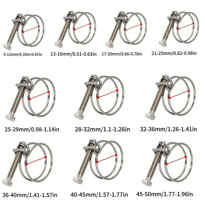 Industrial Grade Double Steel Wire Hose Clamps 32 36mm 6 Pack Premium Quality Double Locking Mechanism 360 Degree Even Clamping Leak Free Seal Stainless Steel High Pressure Resistant Anti Corrosion - Image 3