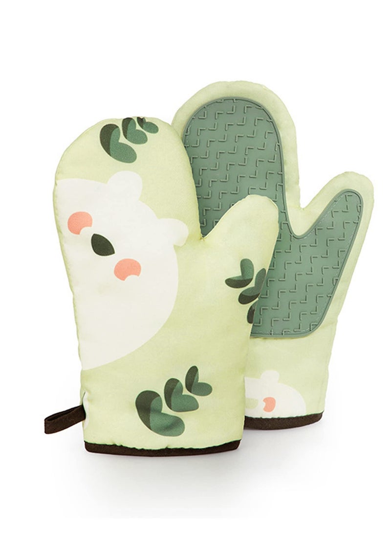 Excefore Oven Gloves, Heat Resistant Oven Gloves with Silicone Non-Slip for Kitchens, Grilling, Cooking, Baking, Microwaving, and Pizza, Reusable for Cooking Baking Barbecue Microwave - 1 Pair (Green)  - Image 1