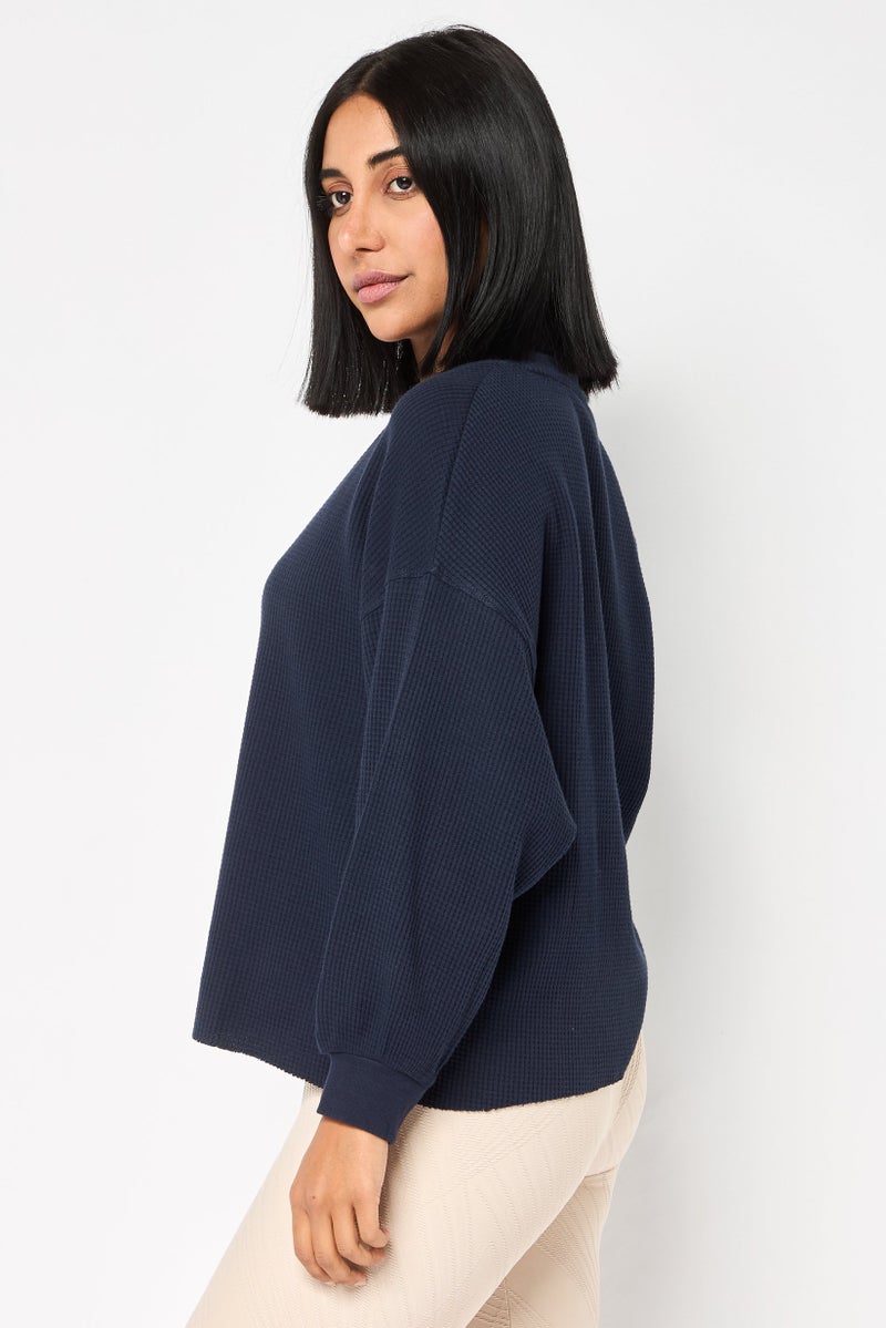 Sage Collective Women Sportswear Fit Long Sleeves Outdoor Sweatshirt, Navy - Image 3