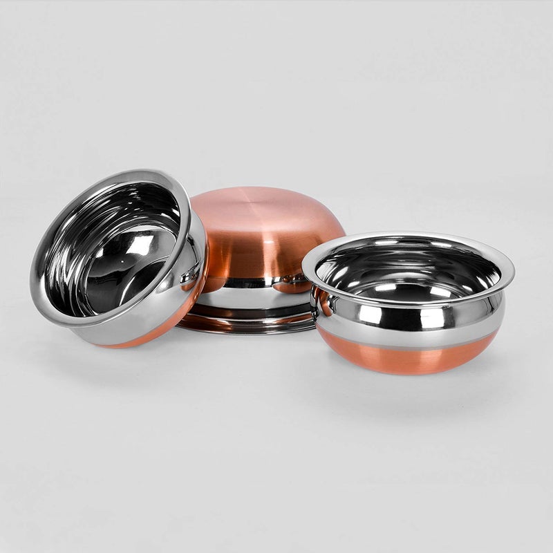 PUHBRHY Stainless Steel Copper Bottom Stove Cooking Serving Pot Handi 3 Pcs Set - Image 3