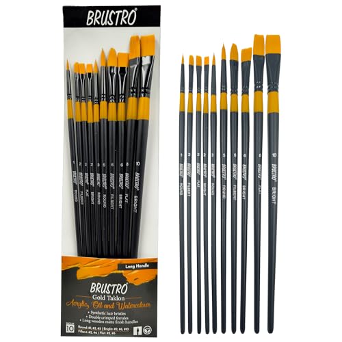 BRUSTRO Artist's Acrylic Colour | Set of 12 Colours X 12ml Tubes with Artists Gold TAKLON Brushes - Set of 10 | Ideal for Non-Craking Paint for Canvas, Wood,Leather,Portrait - Image 3