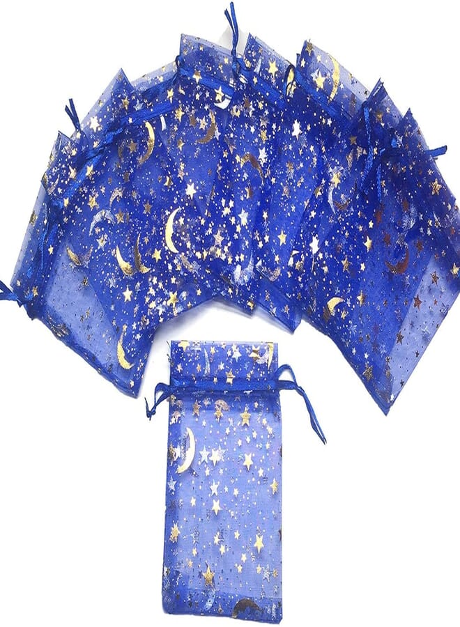 COTOSEY 100PCS Stars and Moon Organza Drawstring Pouches Jewelry Party Wedding Favor Gift Bags (3X4 Navy Blue)