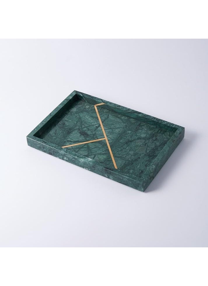 DECORAGE DECORAGE Rectangular Marble Tray with Gold Stripe Sturdy Storage Tray Bathroom Vanity Countertop Organizer for Perfume Candle Holders Green  - Image 2