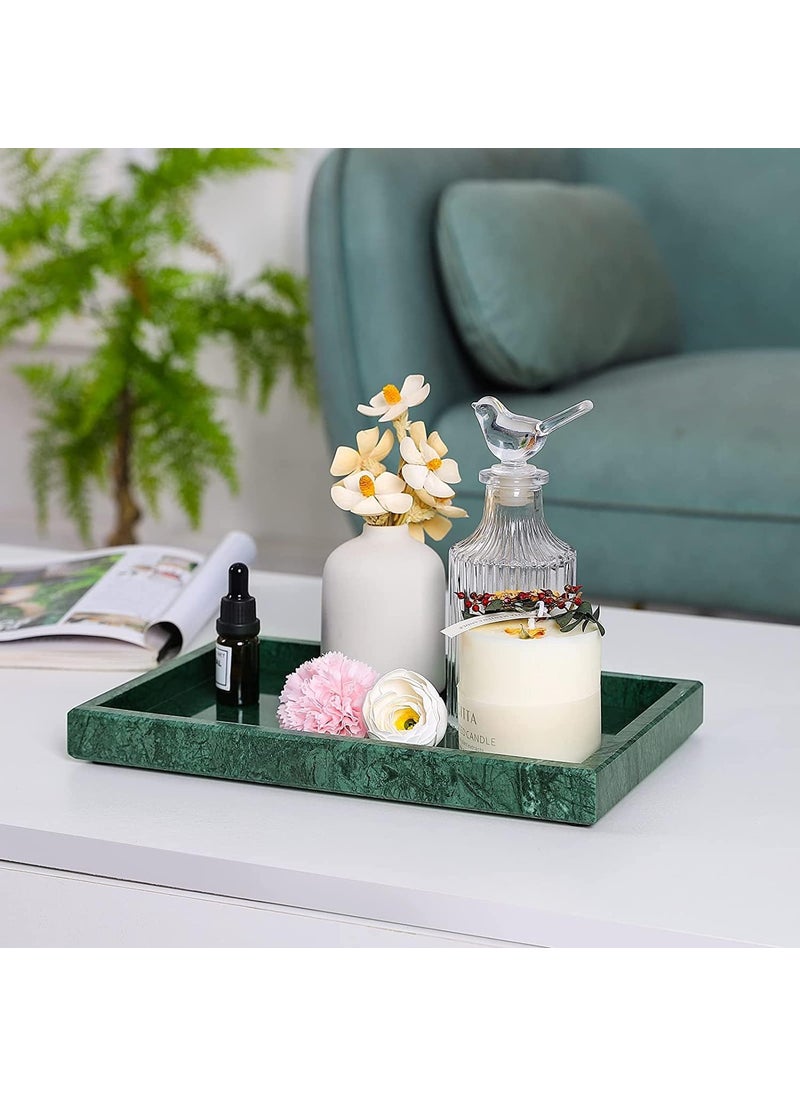 DECORAGE DECORAGE Rectangular Marble Tray with Gold Stripe Sturdy Storage Tray Bathroom Vanity Countertop Organizer for Perfume Candle Holders Green  - Image 5