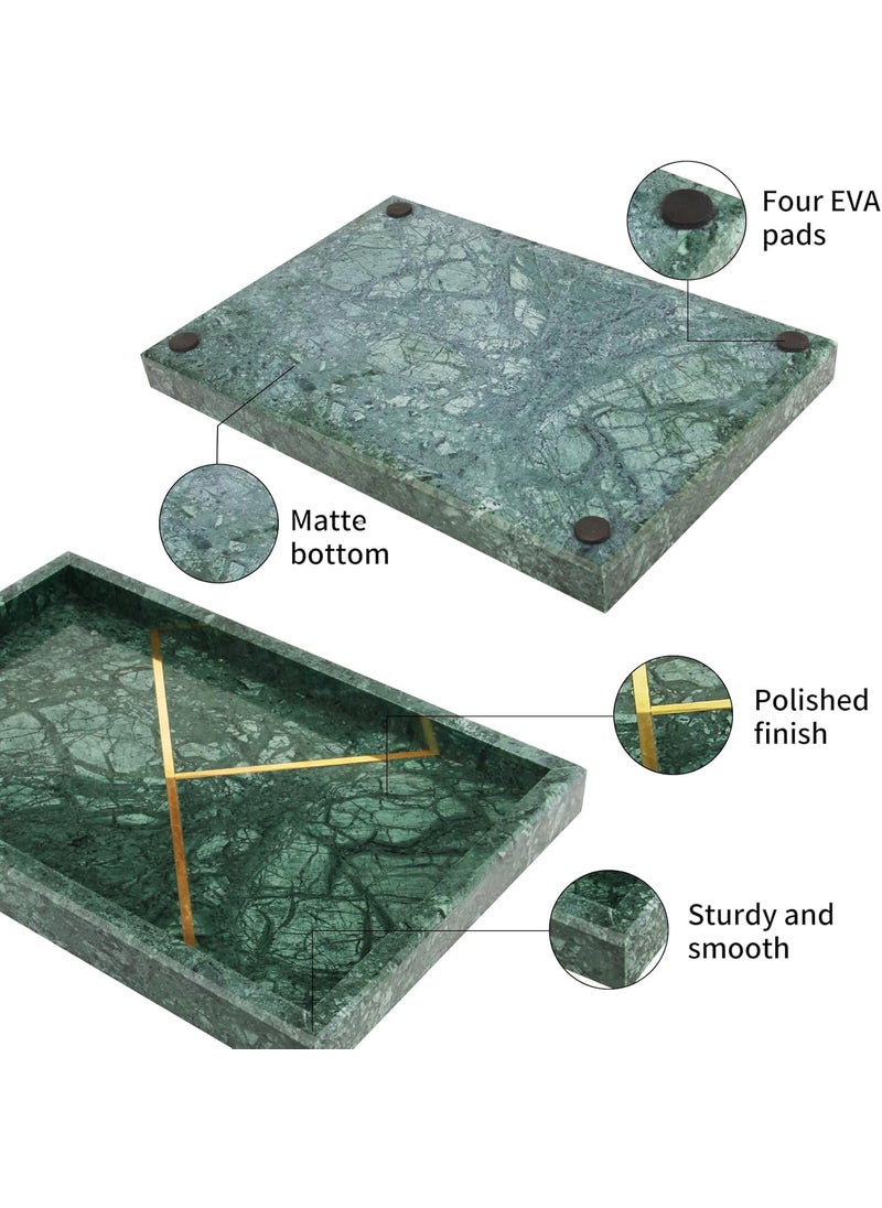DECORAGE DECORAGE Rectangular Marble Tray with Gold Stripe Sturdy Storage Tray Bathroom Vanity Countertop Organizer for Perfume Candle Holders Green  - Image 4