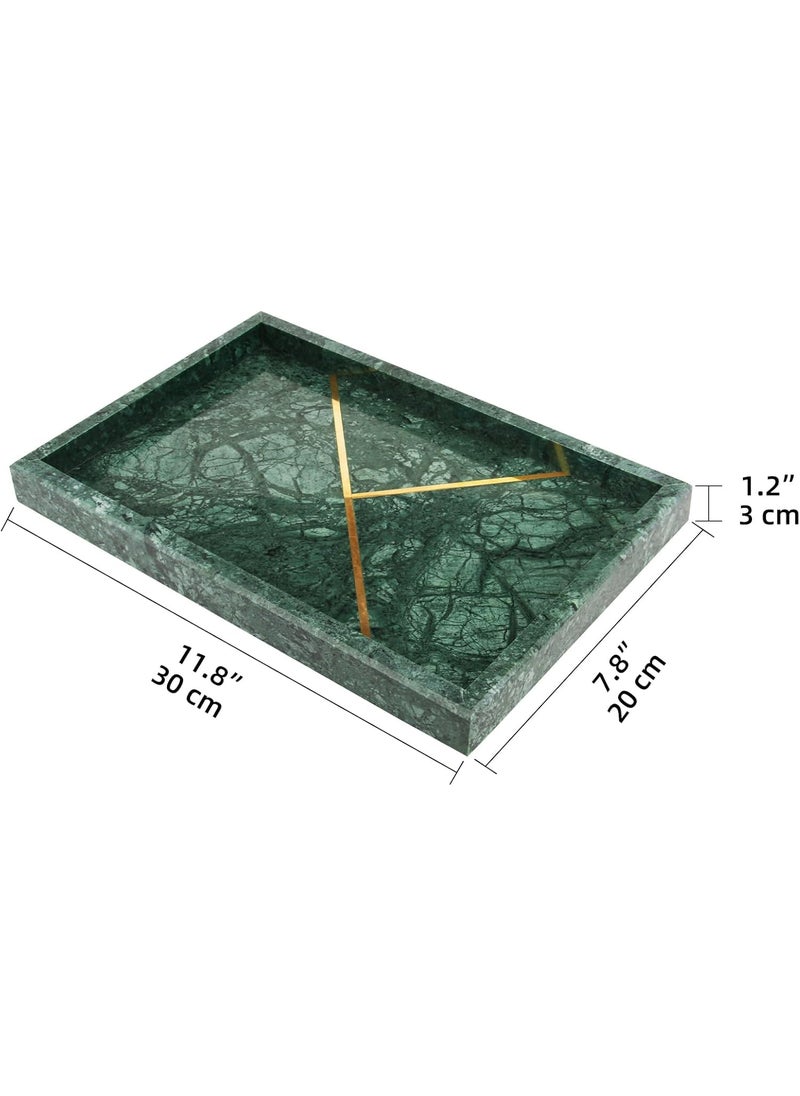 DECORAGE DECORAGE Rectangular Marble Tray with Gold Stripe Sturdy Storage Tray Bathroom Vanity Countertop Organizer for Perfume Candle Holders Green  - Image 3