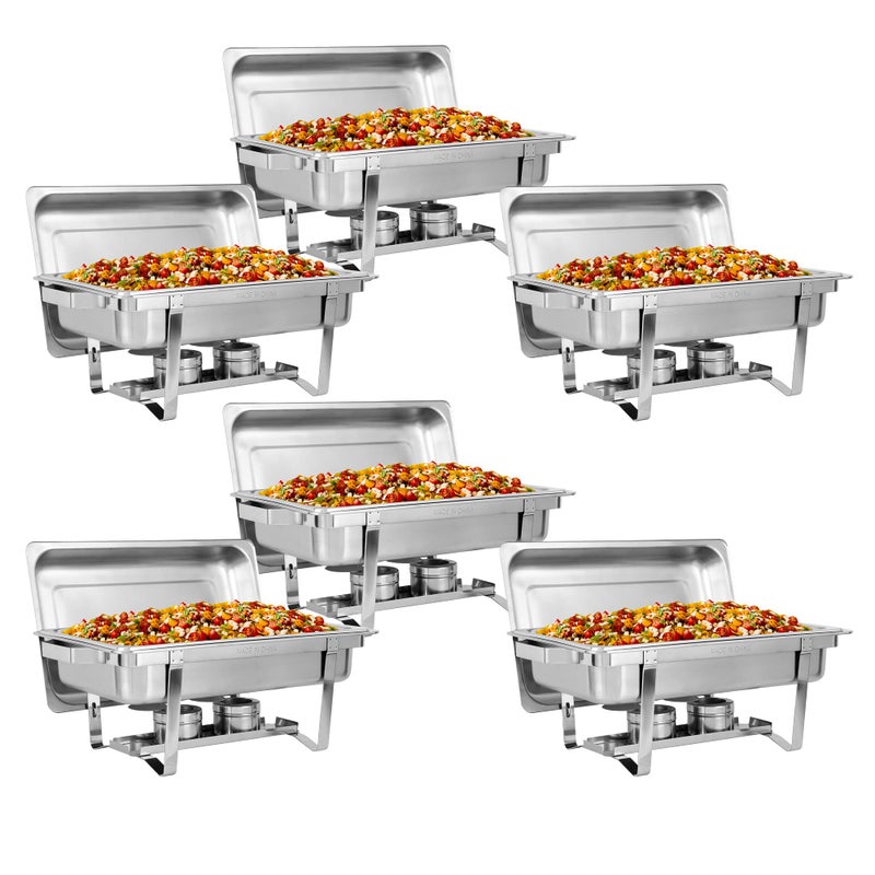 SUPER DEAL SUPER DEAL 8 Qt Stainless Steel 6 Pack Full Size Chafer Dish wWater Pan Food Pan Fuel Holder and Lid For BuffetWeddingsPartiesBanquetsCatering Events 6 