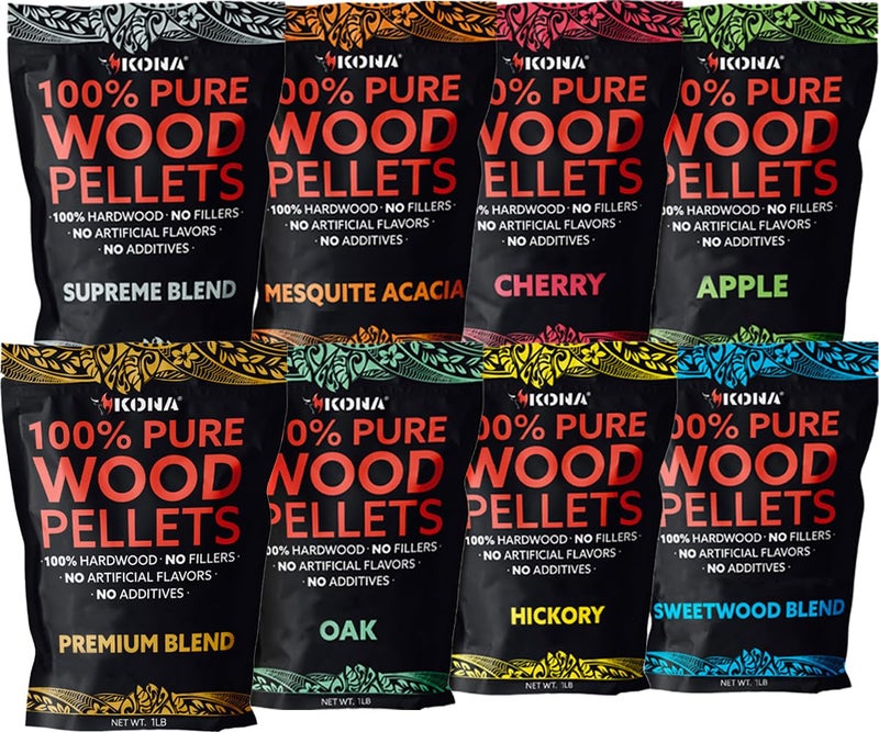 Kona Indoor Smoker Pellets - Intended for GE Smart Profile Indoor Smoker, All Variety Pack, 8, 1lb Resealable Bags - Image 1