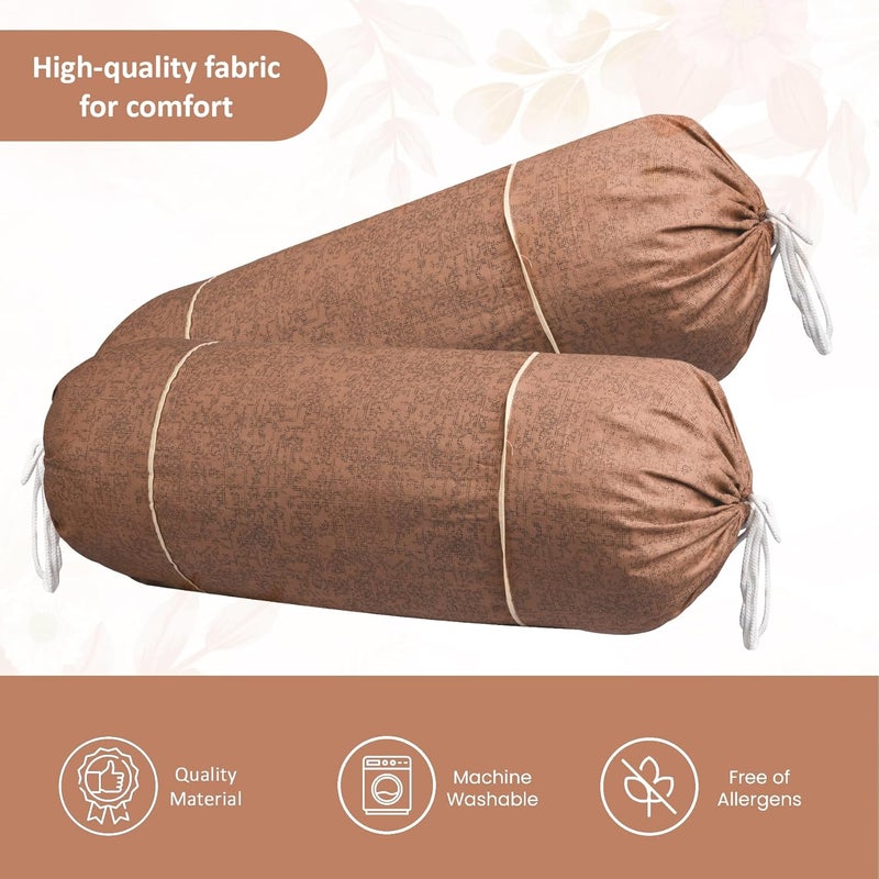 Kuber Industries Kuber Industries Set of 2 BolsterSide Pillow Cover 16x32 Cylindrical MaslandMasand Long Pillow Cover For Diwan Pillows Plain Brown  - Image 4