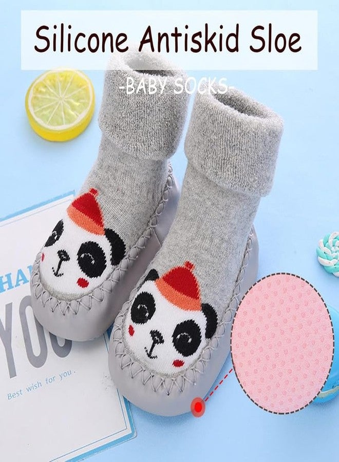 CHACKO 3 Pairs Non-Slip Floor Socks Boys Girls Cotton First Walking Shoes Medium Autumn Winter Cartoon Crawling 0-3 Years_Multicolor1,0-6 Months - Image 3