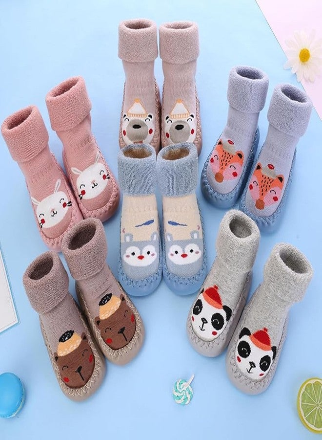 CHACKO 3 Pairs Non-Slip Floor Socks Boys Girls Cotton First Walking Shoes Medium Autumn Winter Cartoon Crawling 0-3 Years_Multicolor1,0-6 Months - Image 5