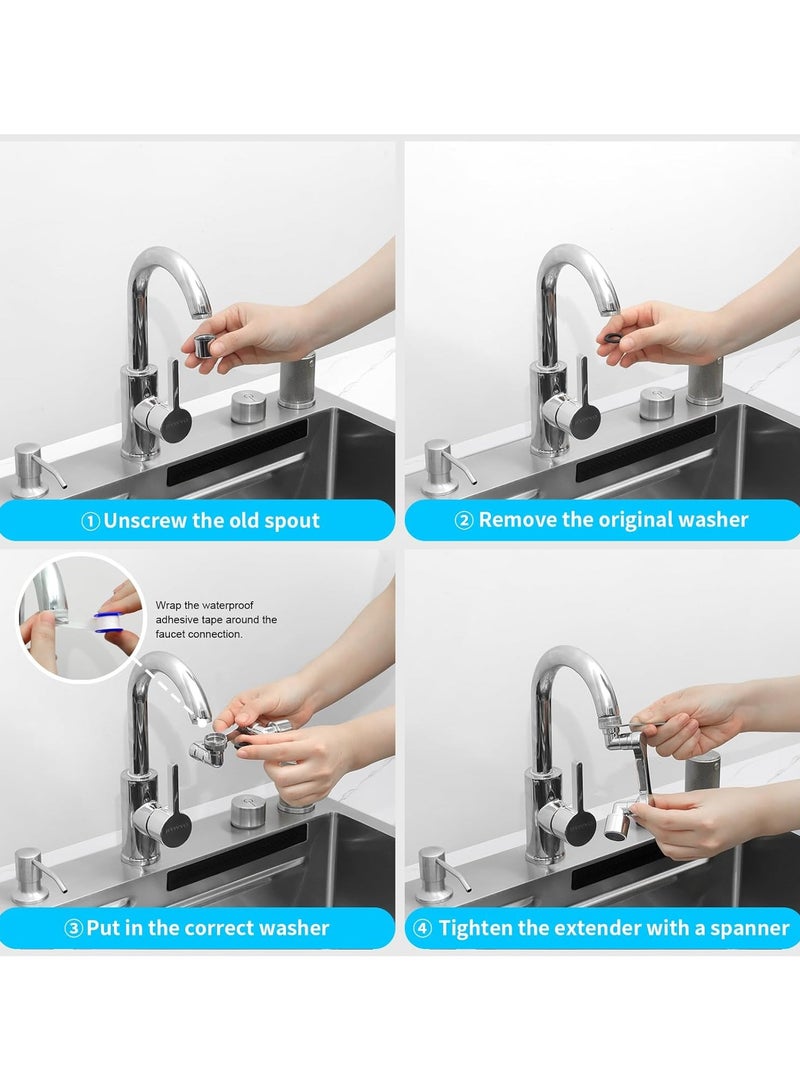F.A.M.S 1080° Rotating Stainless Steel Faucet Extender Aerator,Universal Splash Filter, Big Angle Swivel Faucet Aerator Sink Face Wash with 2 Water Outlet Modes - Image 5