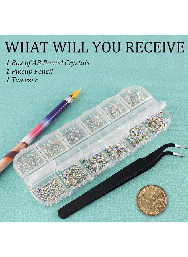 BELLEBOOST 6 Sizes Ab Glass Crystal Kit With Pickup Pen + Tweezer Tools For Iridescent Shine Nail Art Manicure Makeup Diy Decoration Flatback Round Swarovski Bead Rhinestone Gem Jewelry Diamond  - Image 5