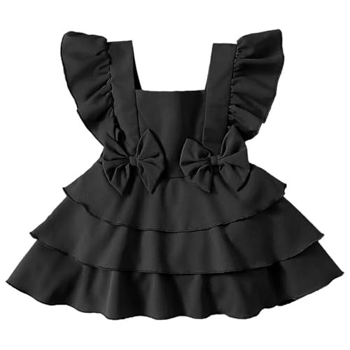 LYTIX Baby Bow Front Square Neck Layered Hem Bodysuit Dress for Girls | Ruffle Dress | Breathable Kids Frock | 100% Cotton | 3-6 Months | Regular | Black - Image 1