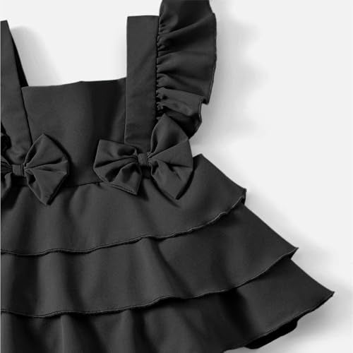 LYTIX Baby Bow Front Square Neck Layered Hem Bodysuit Dress for Girls | Ruffle Dress | Breathable Kids Frock | 100% Cotton | 3-6 Months | Regular | Black - Image 4