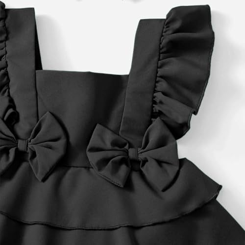 LYTIX Baby Bow Front Square Neck Layered Hem Bodysuit Dress for Girls | Ruffle Dress | Breathable Kids Frock | 100% Cotton | 3-6 Months | Regular | Black - Image 5