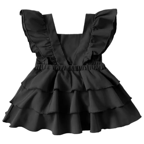 LYTIX Baby Bow Front Square Neck Layered Hem Bodysuit Dress for Girls | Ruffle Dress | Breathable Kids Frock | 100% Cotton | 3-6 Months | Regular | Black - Image 3