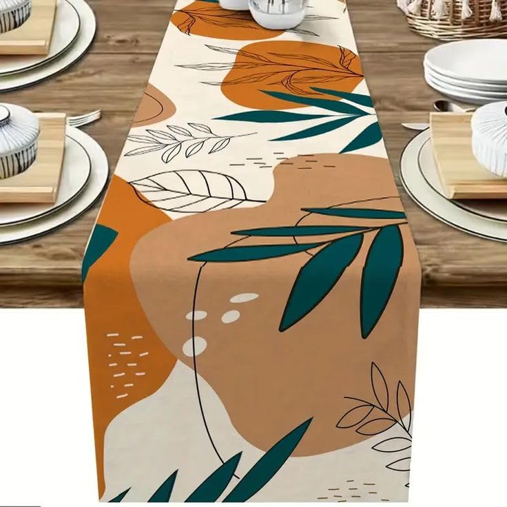 GLOY ® Luxurious 100% Natural Pure Cotton Material Handmade Heat Resistant and Washable 6 Seater Table Runner (Size-14"x72") for Dining Table Runner| Centre Table| Kitchen Linen (Blue Flower Print) - Image 1