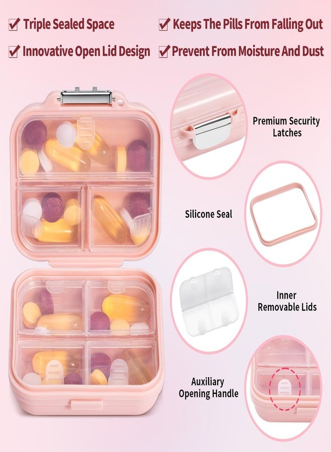Daviky Travel Pill Organizer,Small 7-Compartment Pill Box for Vitamins & Medications, Compact Medicine Case for Pocket or Purse(Pink) - Image 2