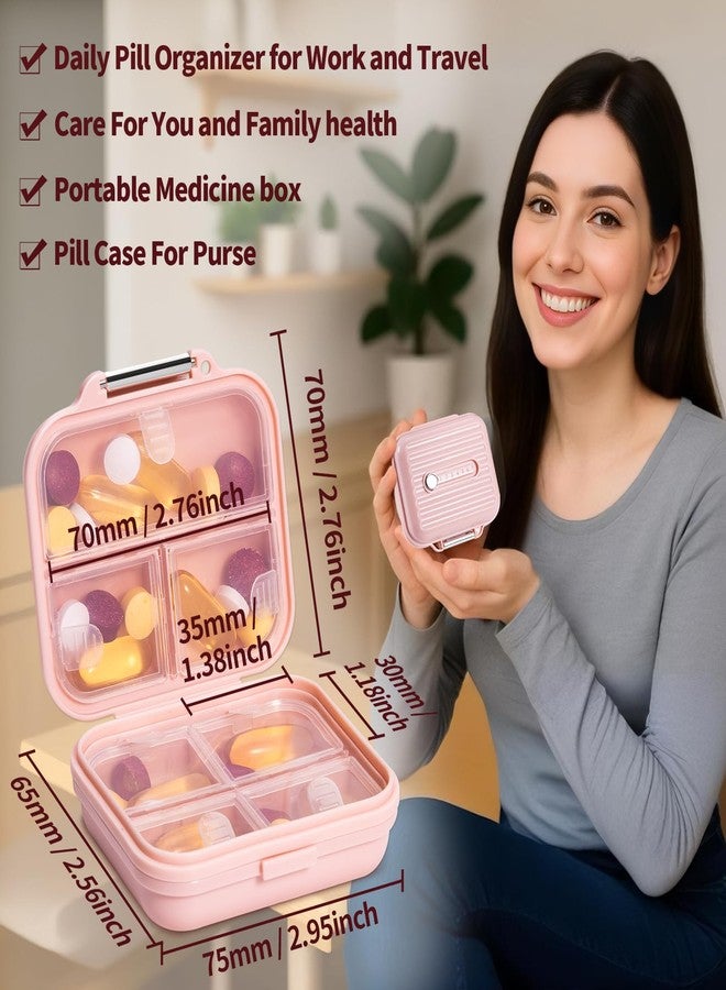 Daviky Travel Pill Organizer,Small 7-Compartment Pill Box for Vitamins & Medications, Compact Medicine Case for Pocket or Purse(Pink) - Image 4