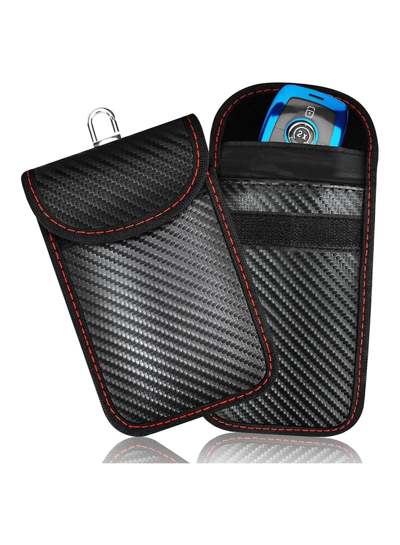 SOLARAE Upgraded Key Fob Faraday Bag - Premium Signal Blocking Protector for Car Security, Anti-Theft Pouch, Anti-Hacking Case, 3D Carbon Fiber Texture (2 Pack) - Image 1