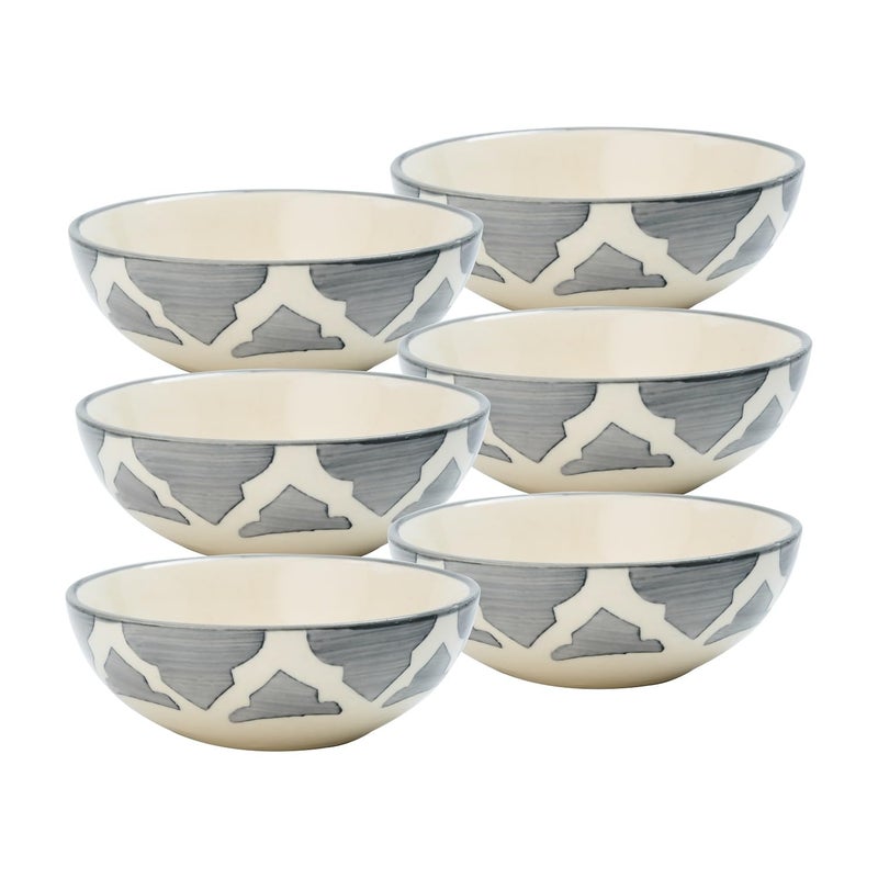 P-PLUS INTERNATIONAL Hand Painted Ceramic Rice Bowl | Soup Bowl | Pasta Bowl | 75 ML 8.5 CM | Fruit Bowl | Noodle Bowl | Snack Serving Bowl | Food Safe Material | Microwave Safe (Grey, Set of 6) - Image 1