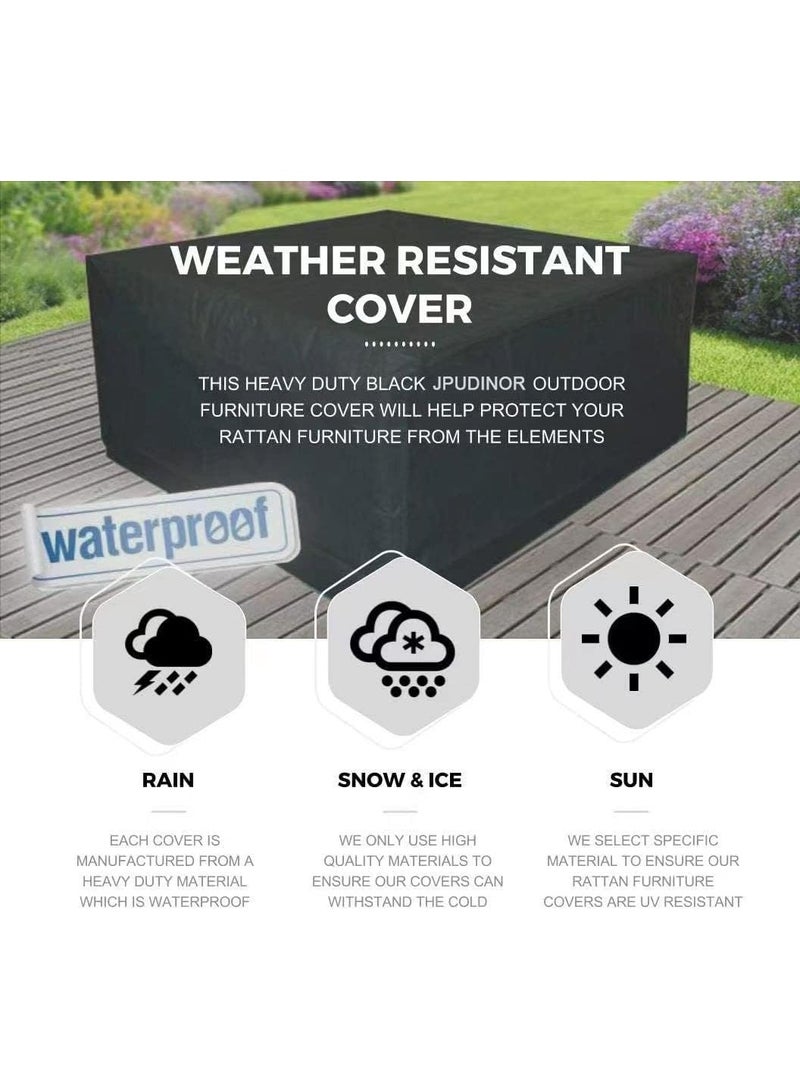 AIWANTO Heavy-Duty Waterproof Patio Furniture Cover – Rectangular 420D Oxford Fabric Outdoor Table & Chair Protector, UV-Resistant Dustproof Cover with Drawstring Cord Stopper & Storage Bag – Black - Image 5