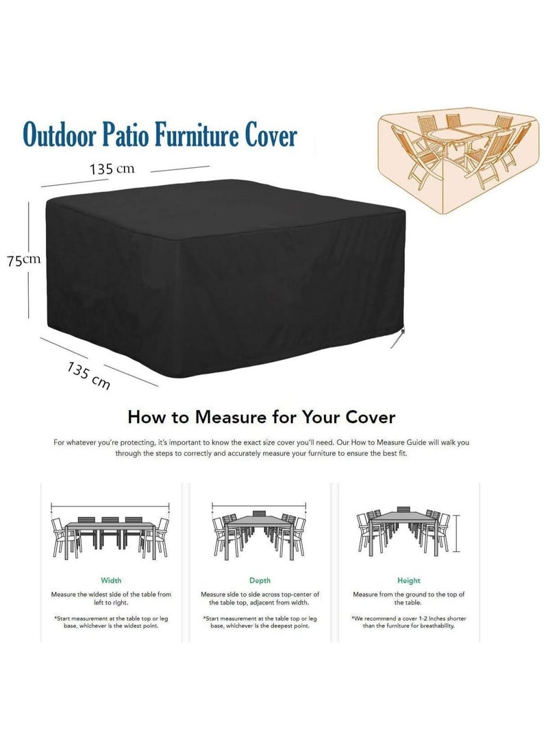 AIWANTO Heavy-Duty Waterproof Patio Furniture Cover – Rectangular 420D Oxford Fabric Outdoor Table & Chair Protector, UV-Resistant Dustproof Cover with Drawstring Cord Stopper & Storage Bag – Black - Image 2