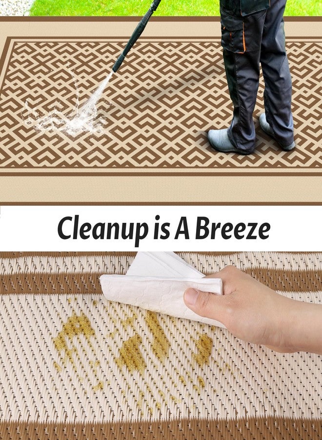 Pafolo Outdoor Rug Waterproof, 5'x8' Reversible Patio Rug with Lights, 4 Rug Stakes, Non Shedding, Easy Cleaning, Foldable Outside Mat for RV, Camping, Porch, Deck, Beach, Patio, Picnic, Brown&White - Image 5