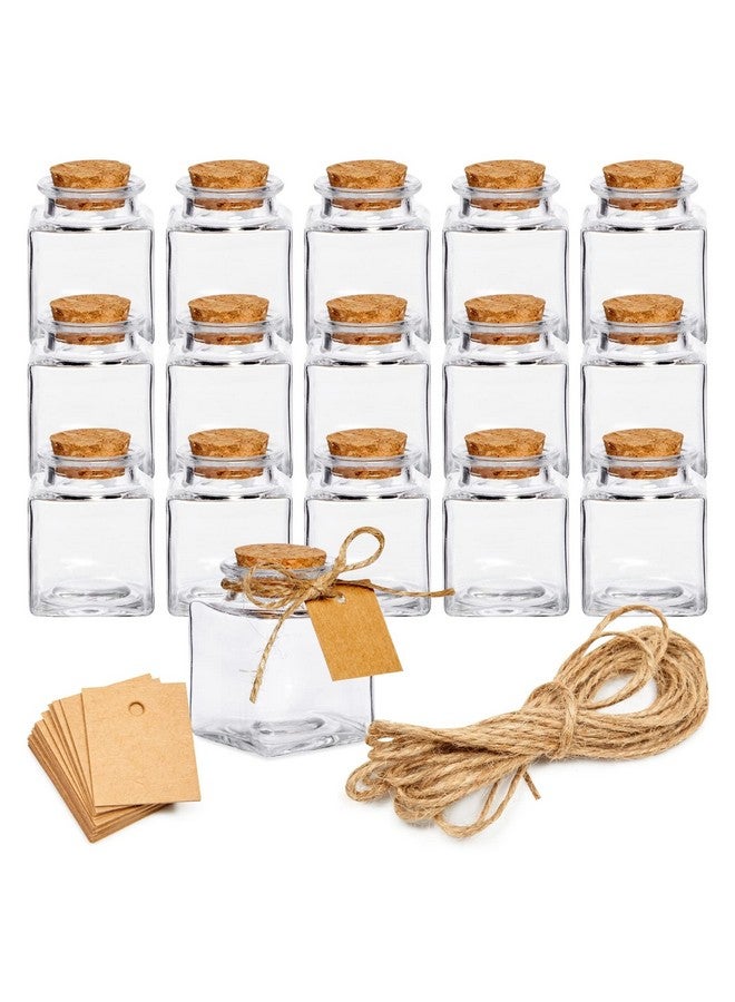 BLUE PANDA 15 Pack Small Glass Bottles with Cork Stoppers - Mini Jars with Cork Lids, Twine, and Blank Tags for Crafting & Spices - Small Bottles 1.7 Oz (50ml) - Image 1