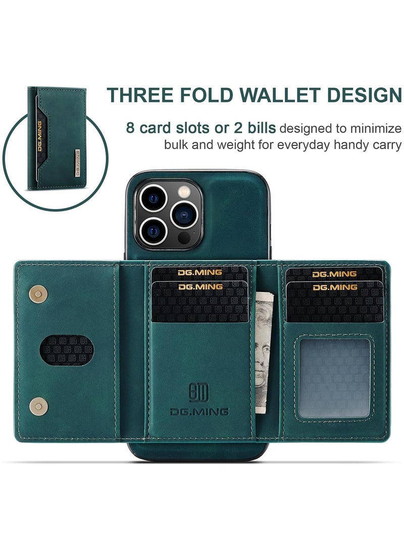 KASTWAVE Leather Wallet Phone Cases for iPhone 15 Pro Max, 6.7'' 2 in 1 Leather Phone Case Back Cover Magnetic Detachable with Trifold Wallet Card Holder Pocket Detachable Back Cover (Green) - Image 5