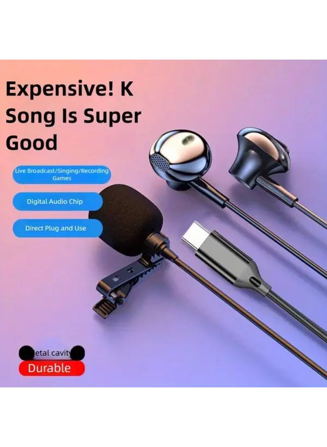 Black Type C 3 5mm Digital Wired Microphone 2 in 1 Headphones Karaoke Live Broadcast Gaming - Image 2
