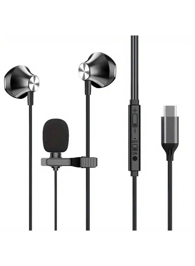 Black Type C 3 5mm Digital Wired Microphone 2 in 1 Headphones Karaoke Live Broadcast Gaming - Image 1